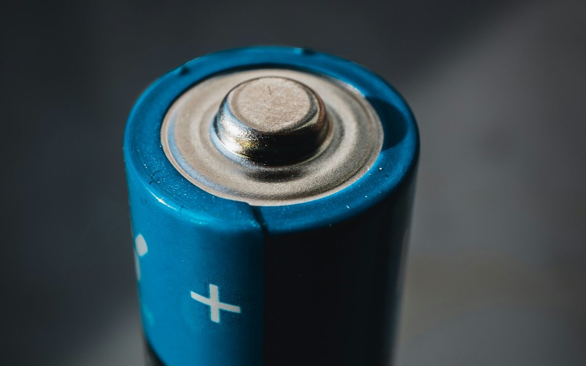 A single alkaline battery seen close up